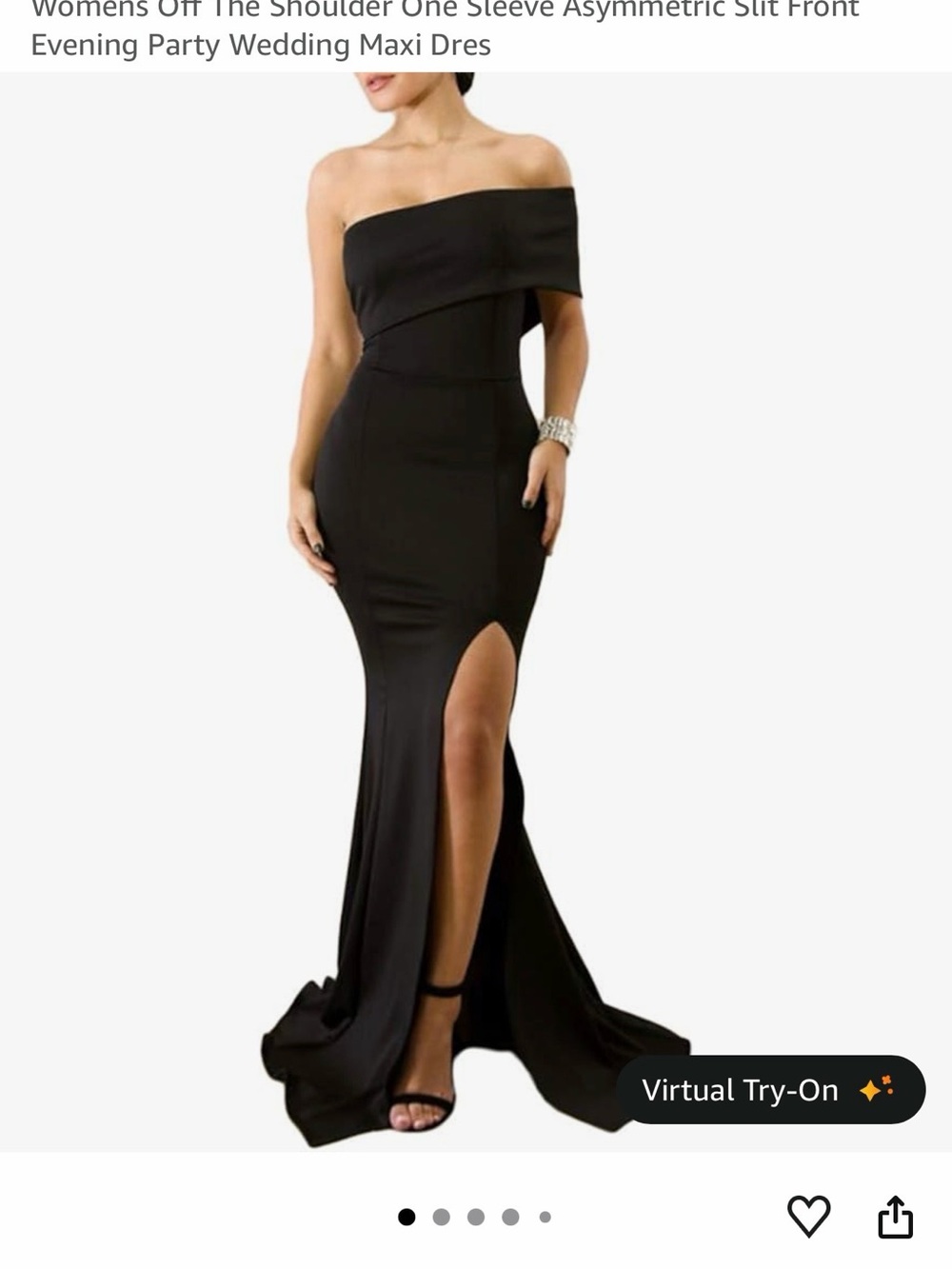 Asymmetric One-Shoulder Black Evening Gown with High Slit